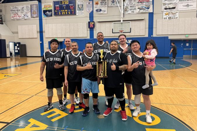 A Division Champions: (Ace of Fades) from left to right, back to front: Zach Clayton, Garrett James, Louis Rocheleau, Jeff Miranda, Felix Mangampo, Jonathan Sanchez, Jermaine Latonio, Jr Gimeno, Samara Lynn Gimeno